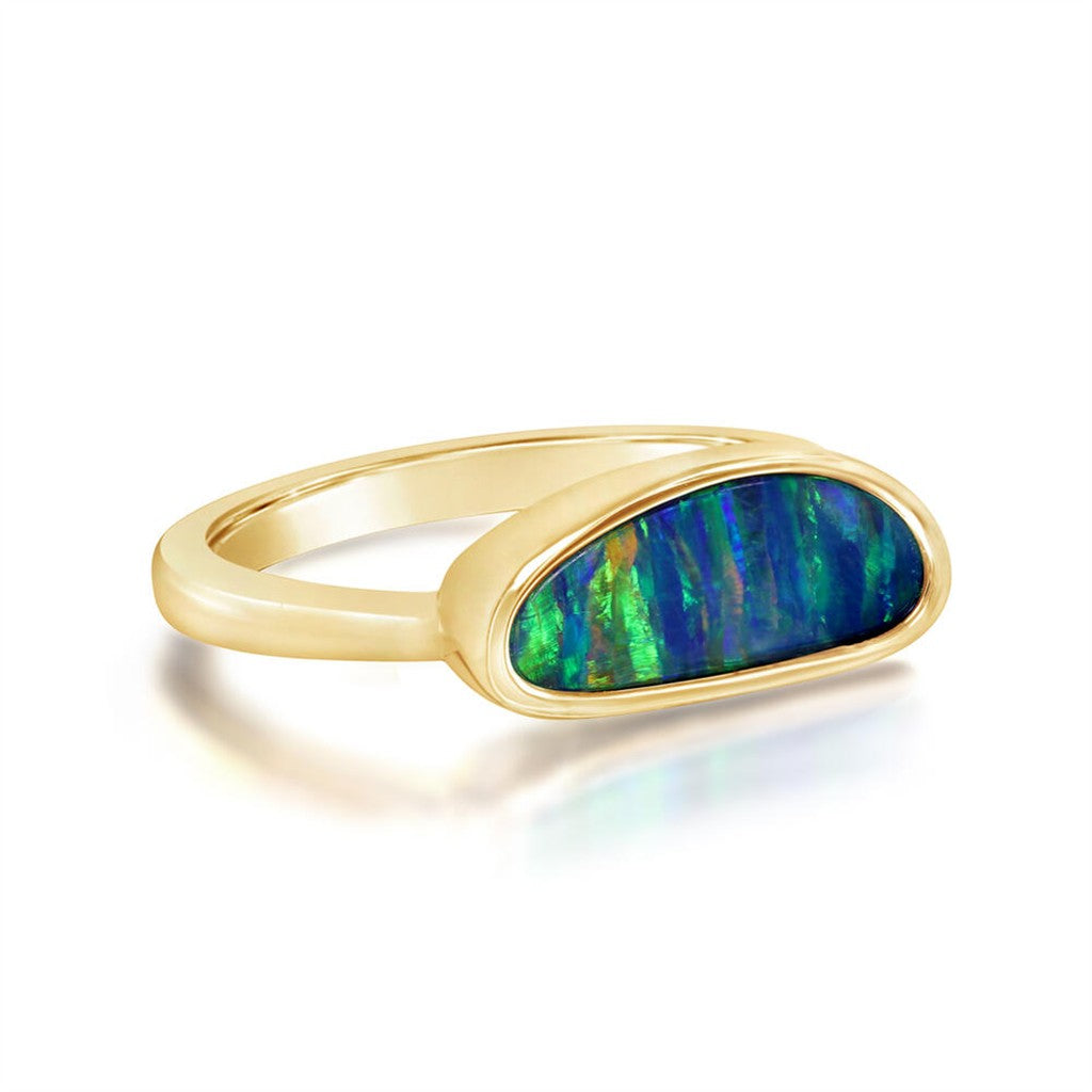 14k Yellow Gold Australian Opal Doublet East/West Ring