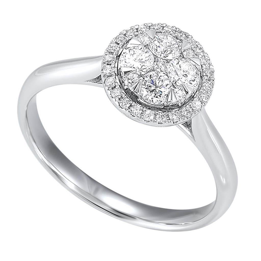 14K White Gold Diamond Engagement Ring with Halo