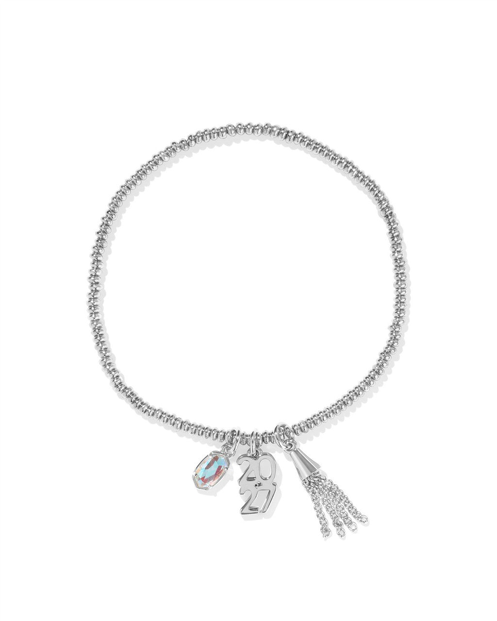 2027 GRADUATION STRETCH BRACELET SILVER DICHROIC GLASS