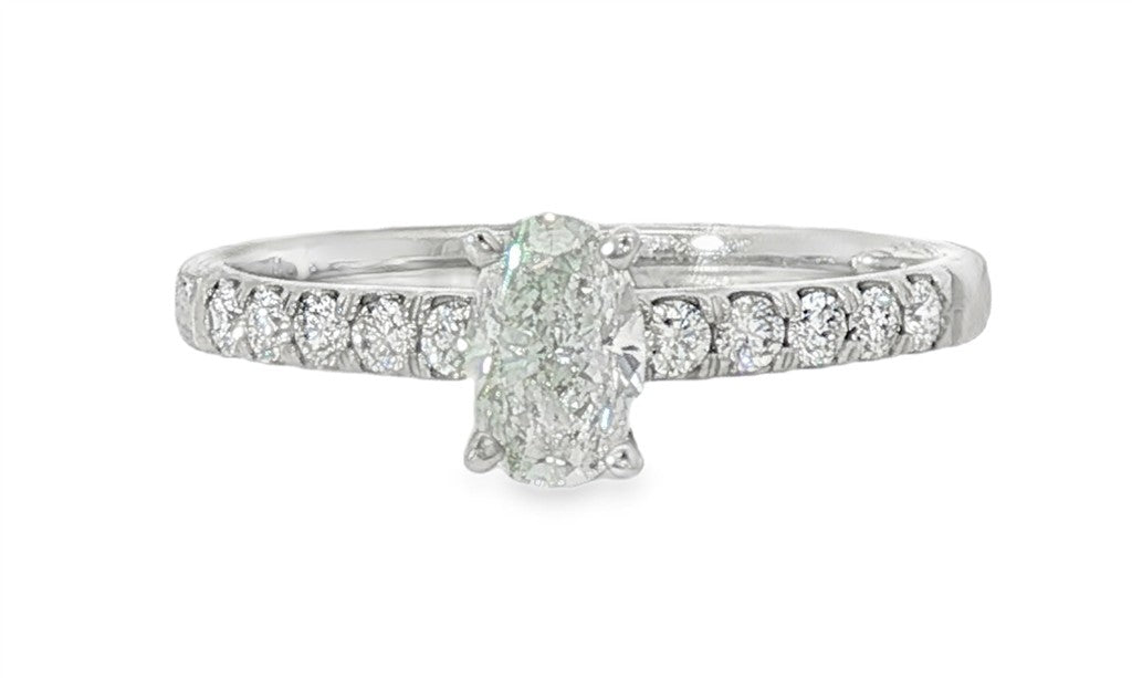 14K White Gold Oval-Shaped Diamond Engagement Ring