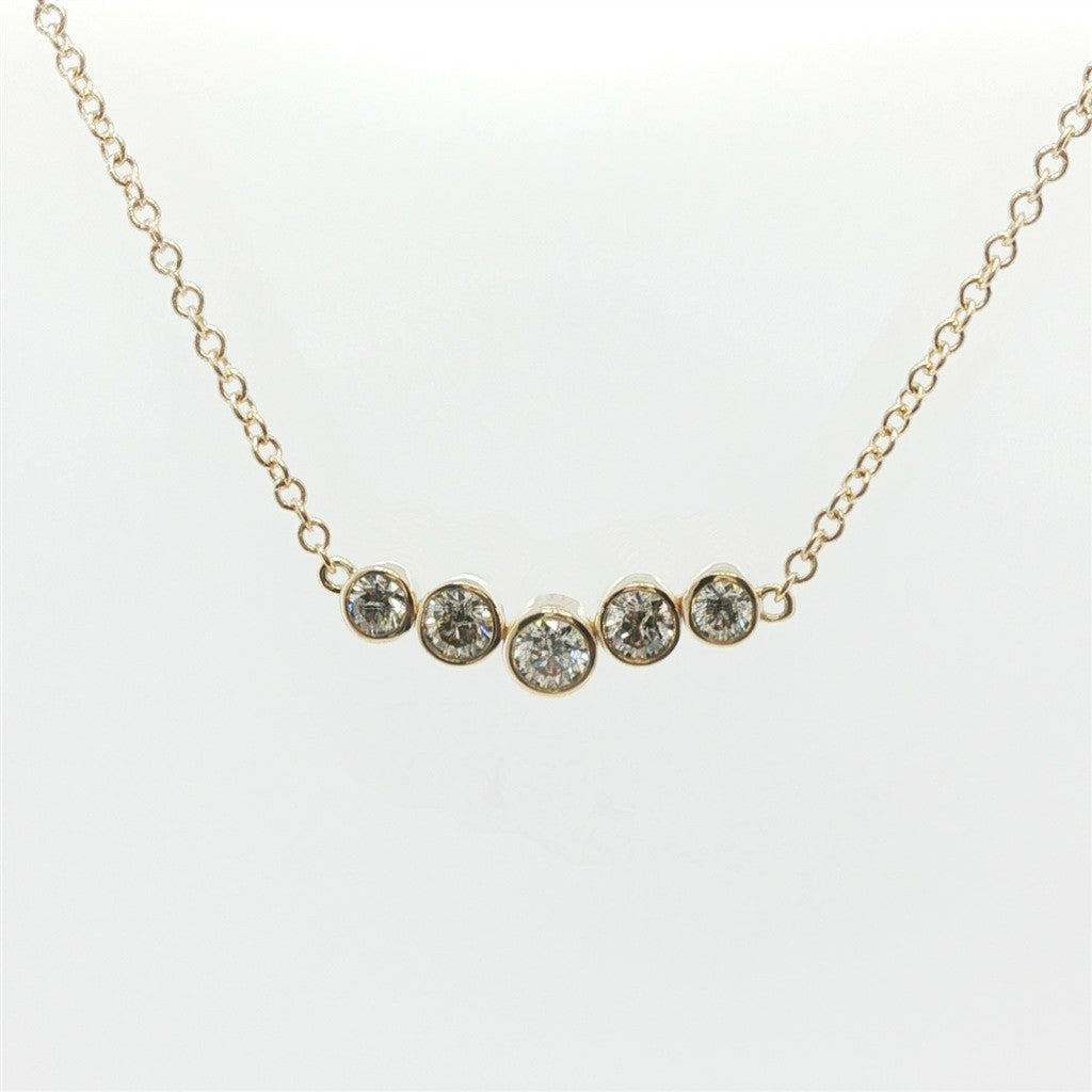 14k Yellow Gold Necklace with 5 Diamond Graduating Bezel Set on 1.5mm Chain.