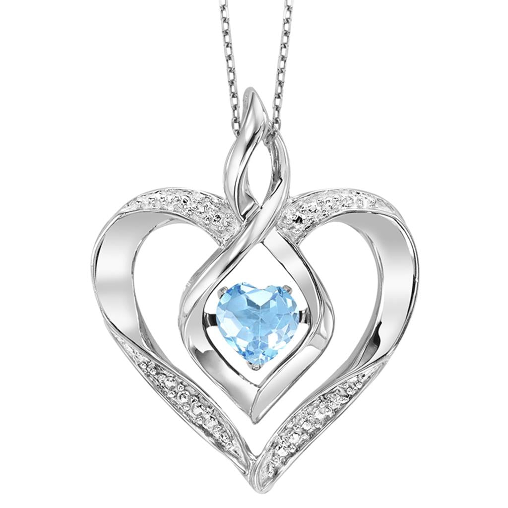 Sterling Silver Rhythm of Love Created Blue Topaz and Diamond Pendant