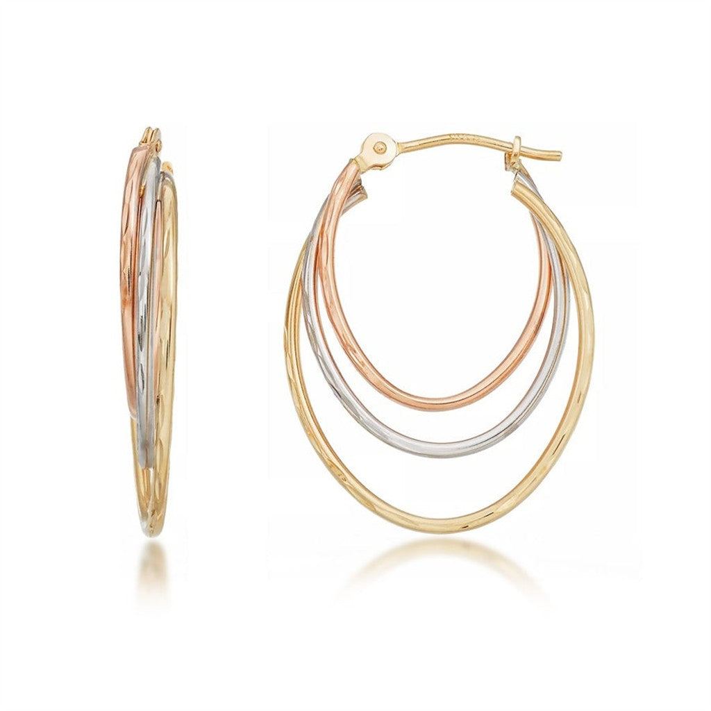 Tri-color Gold Diamond Cut Hoop