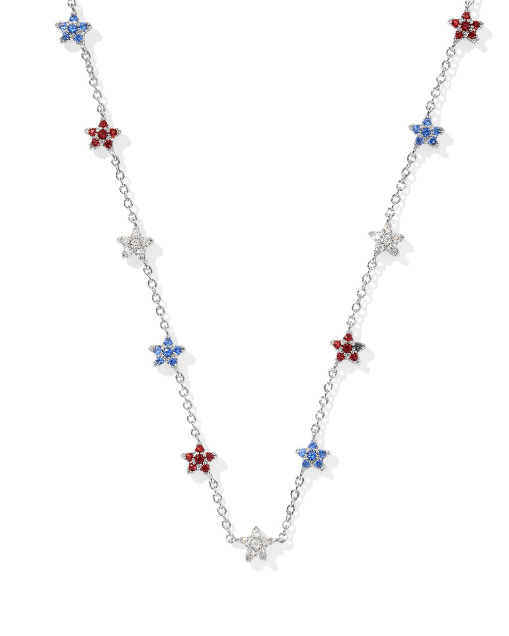 SIERRA STAR CRYSTAL STRAND NECKLACE SILVER RED WHITE BLUE MIX
