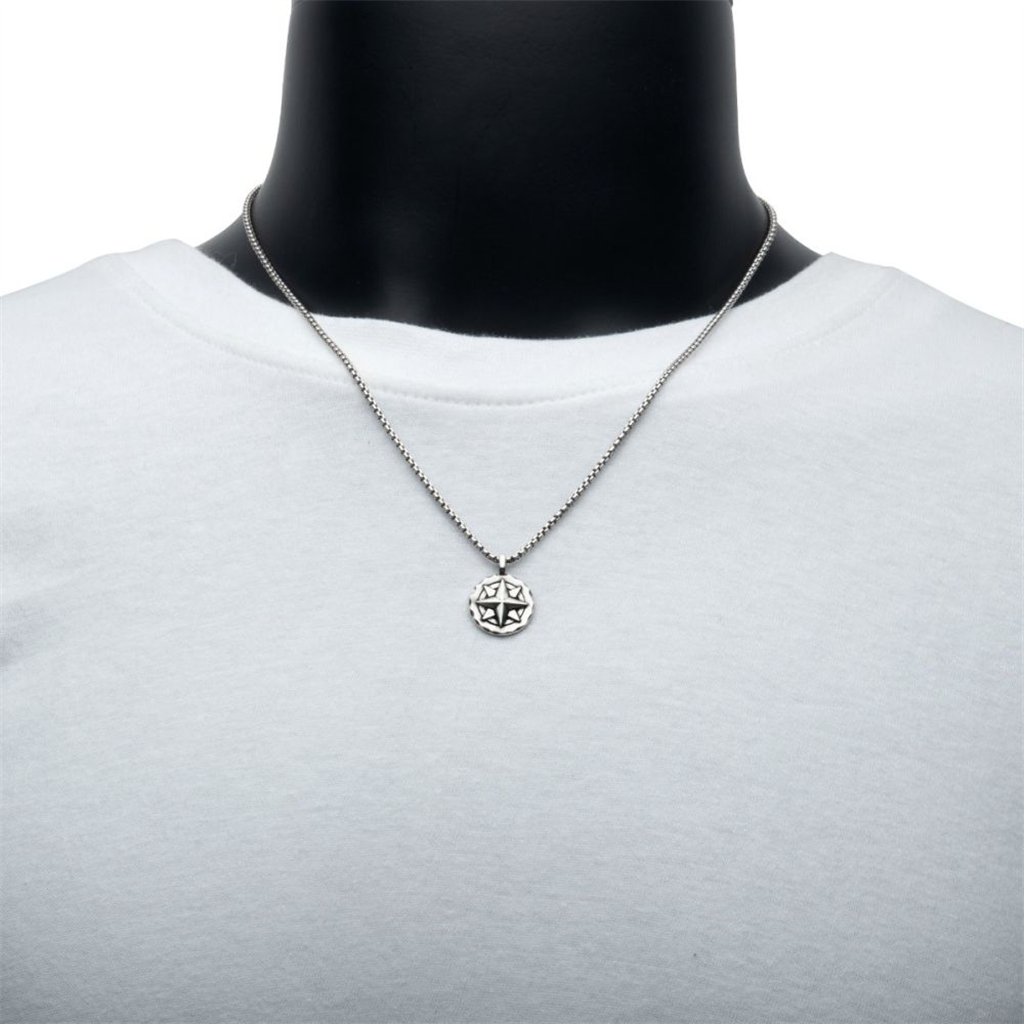 Mens Sterling Silver Compass Pendant w/Chain