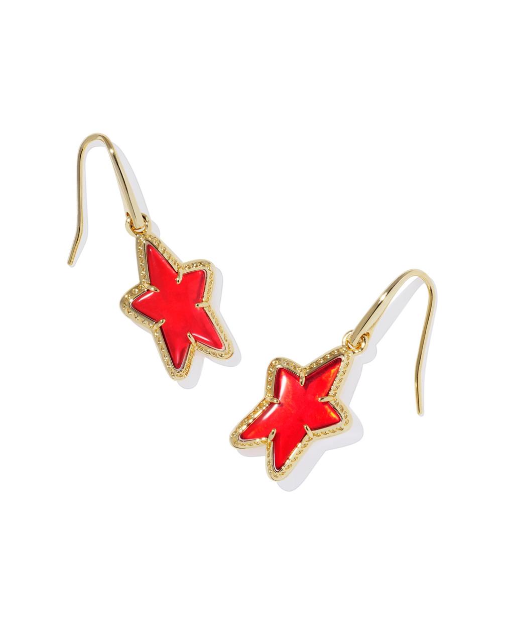 ADA STAR SMALL DROP EARRINGS GOLD RED ILLUSION