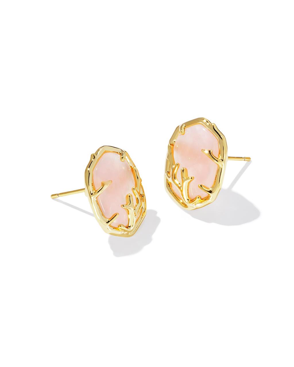 DAPHNE CORAL FRAME STUD EARRINGS GOLD ROSE QUARTZ