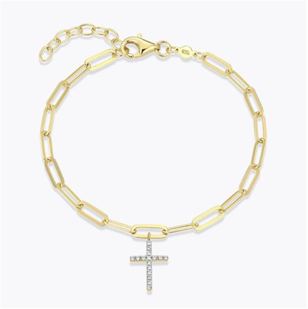 Diamond Cross Pendant Paperclip Bracelet