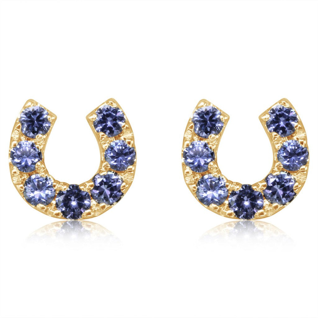 14k Yellow Gold Yogo Sapphire Horseshoe Earrings