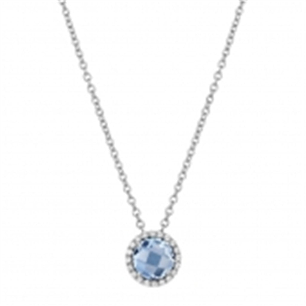 Simulated Aquamarine  Pendant with Simulated Diamond Halo