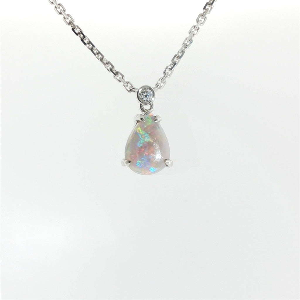 18k White Gold Pendant with 1.12 Carat Opal and .03 Carat Diamond