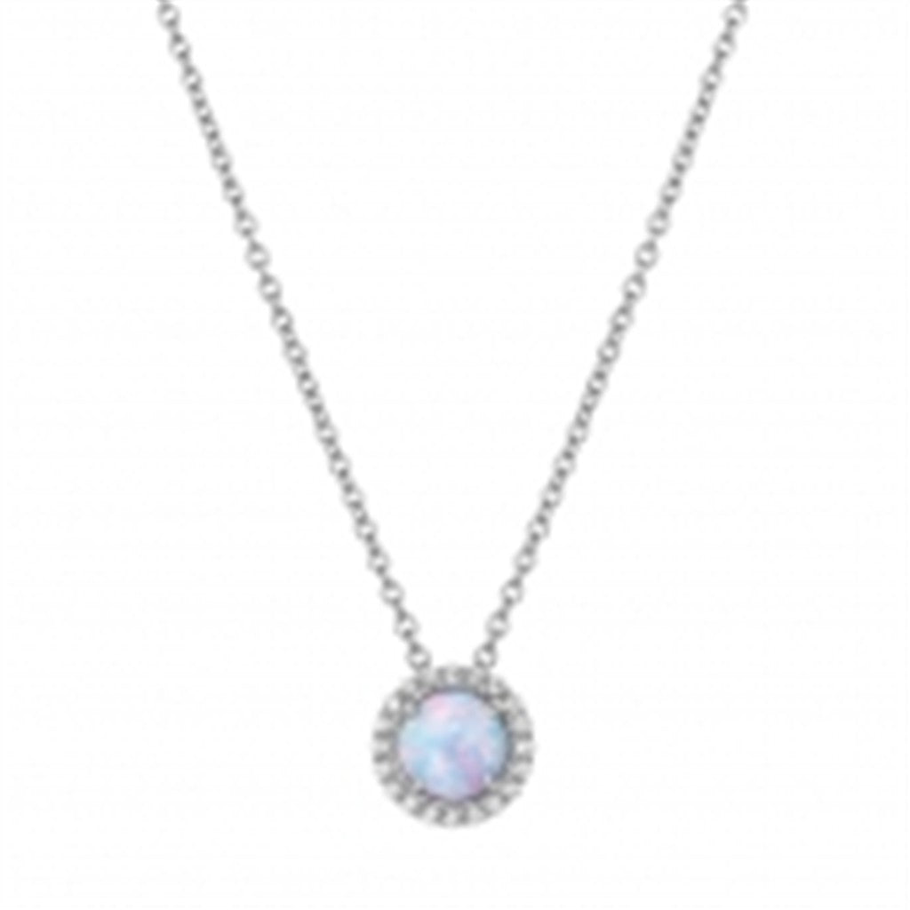 Simulated Opal Pendant with Simulated Diamond Halo