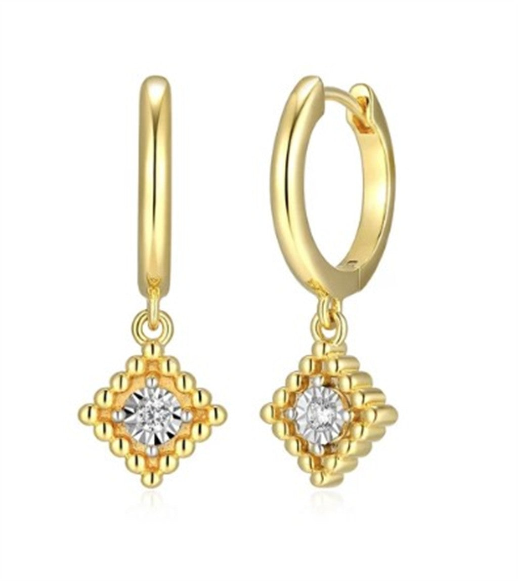 Diamond Beaded Halo Huggie Drop Earrings