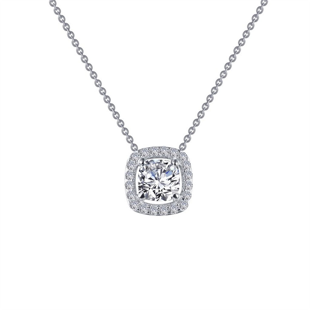 Cushion-Cut Simulated Diamond Necklace with Halo