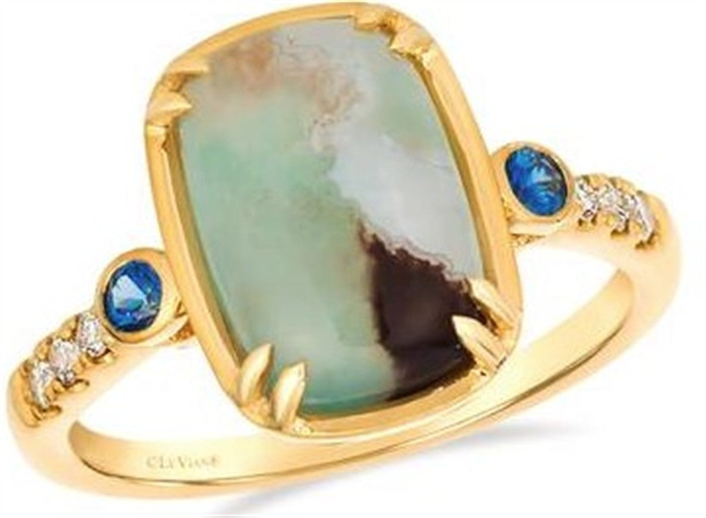 Aquaprase, Sapphire, and Diamond Ring