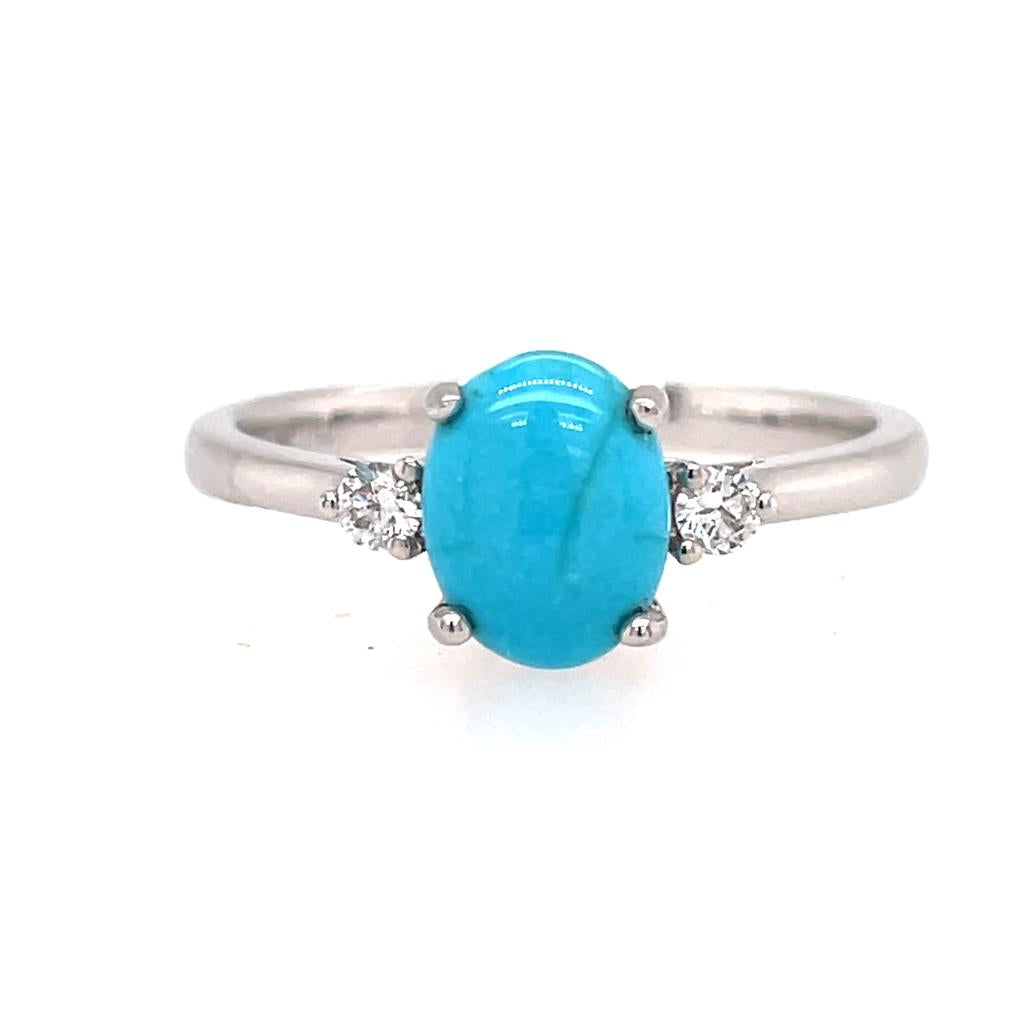 14K White Gold Turquoise and Diamond Ring
