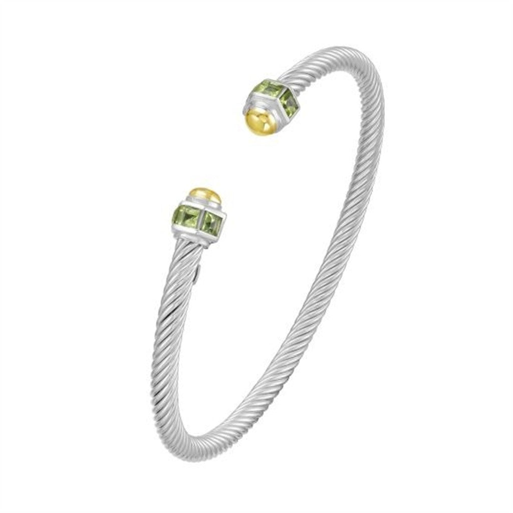 Silver & 18K Peridot Retro Italian Cable Bangle
