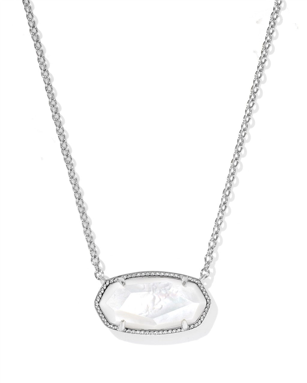 ELISA STATEMENT SHORT PENDANT NECKLACE SILVER IVORY MOTHER OF PEARL