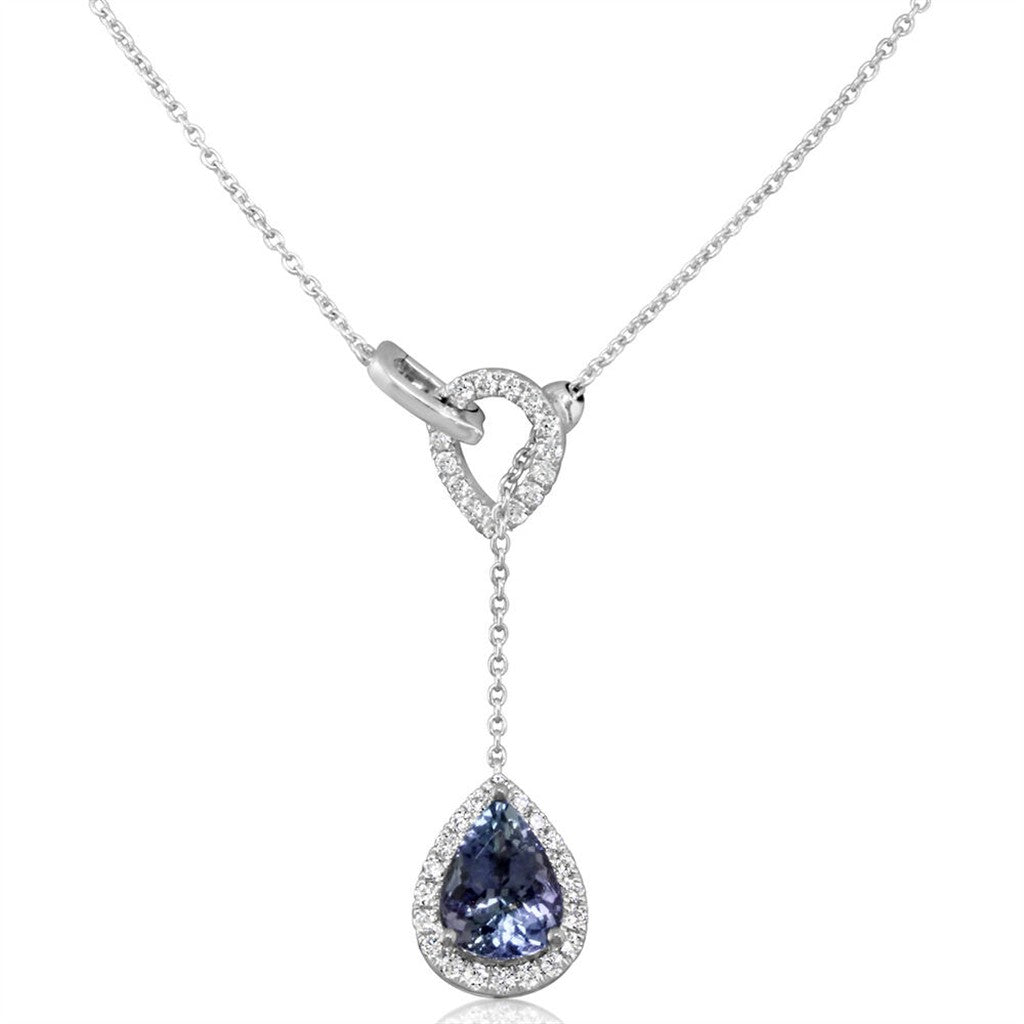 14k White Gold Peacock Tanzanite and Diamond Necklace