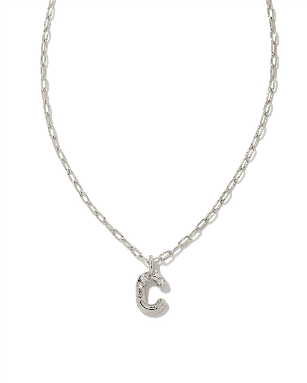 CRYSTAL LETTER C SHORT PENDANT NECKLACE SILVER WHITE CZ