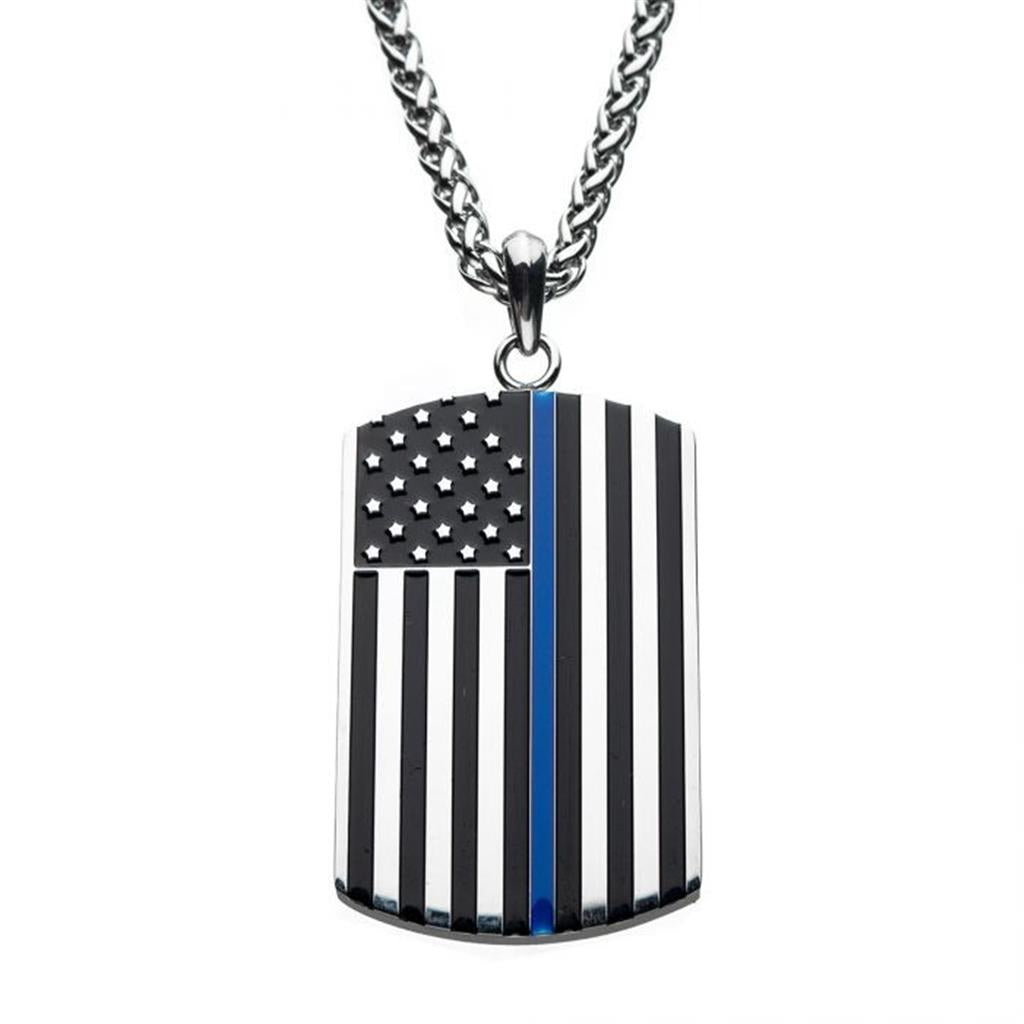 Thin Blue Line American Flag Police Officer Military Style Dog Tag