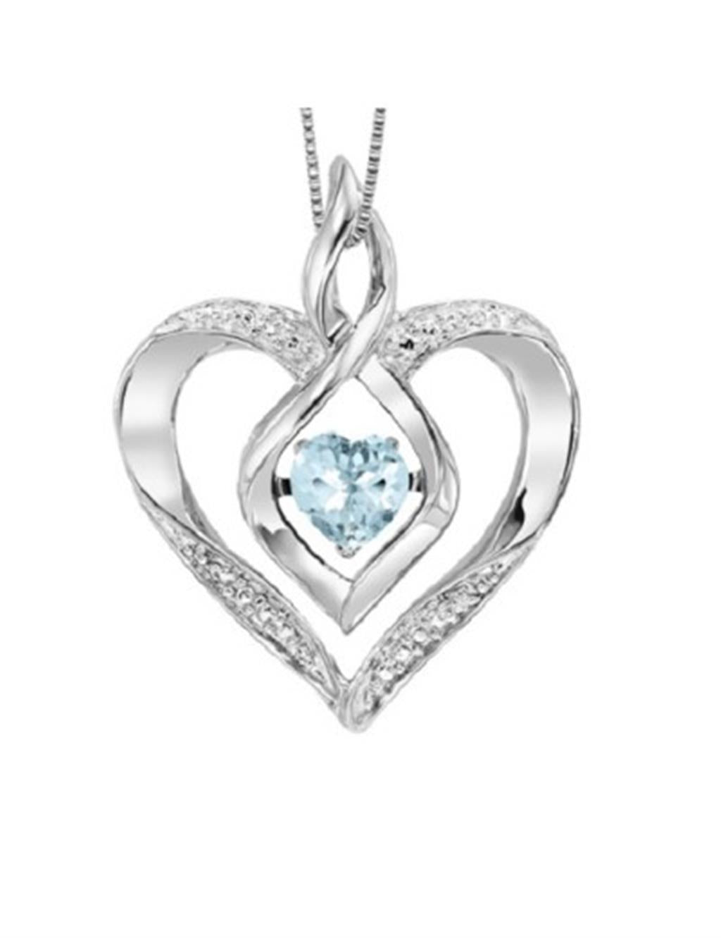 Sterling Silver Aquamarine Rhythm of Love Heart Pendant