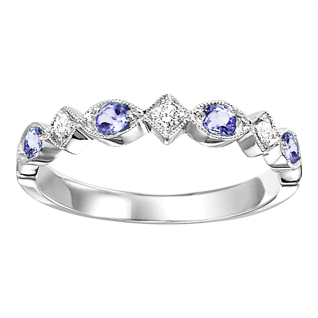 10K White Gold Created Alexandrite and Diamond Band