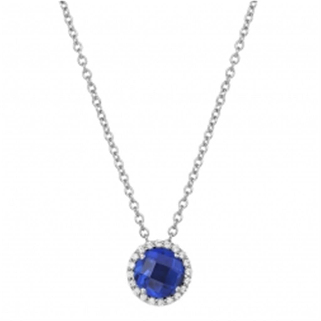 Lab Grown Blue Sapphire Pendant with Simulated Diamond Halo