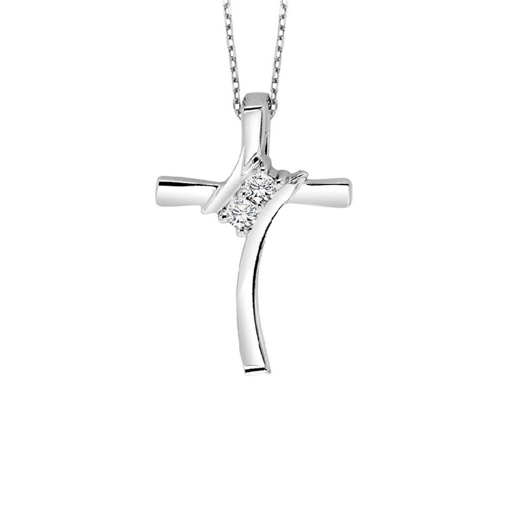 Sterling Silver Two Stone Diamond Cross Pendant