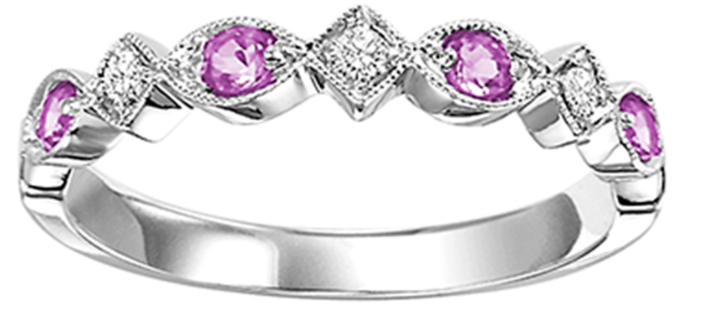 10K White Gold Pink Sapphire and Diamond Band