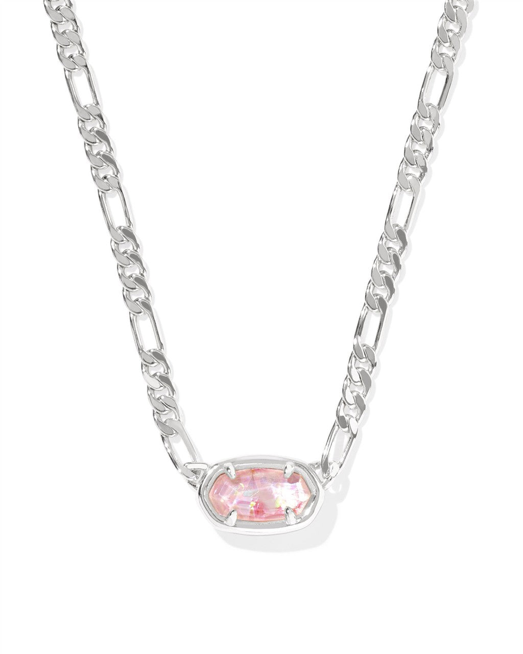 ELISA FIGARO CHAIN SHORT PENDANT NECKLACE SILVER PINK IRIDESCENT MOTHER OF PEARL