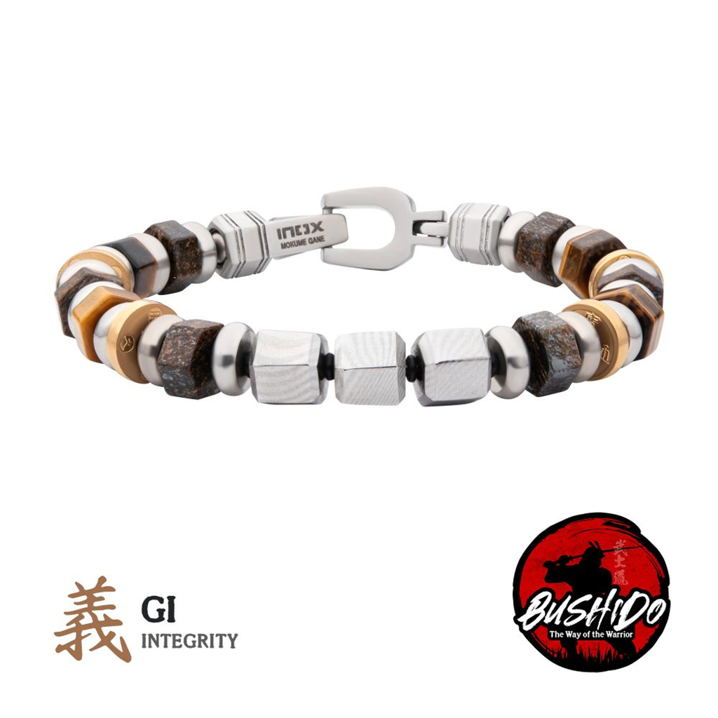 Mens Mokume Gane, Bronzite and Tiger Eye Bead Bracelet