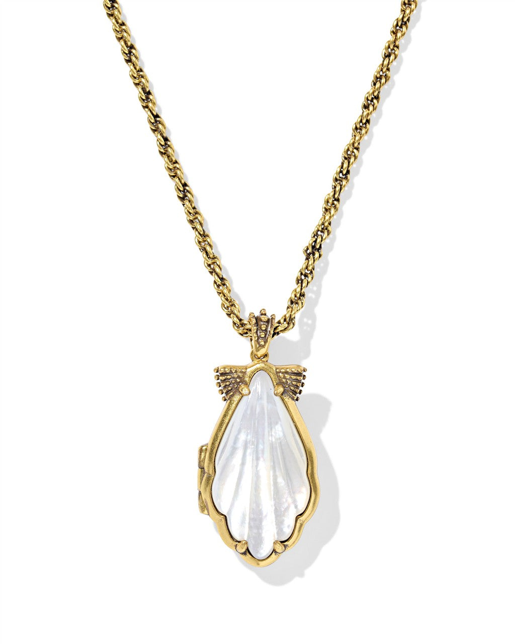 ALEXA LOCKET SHORT PENDANT NECKLACE VINTAGE GOLD IVORY MOTHER OF PEARL