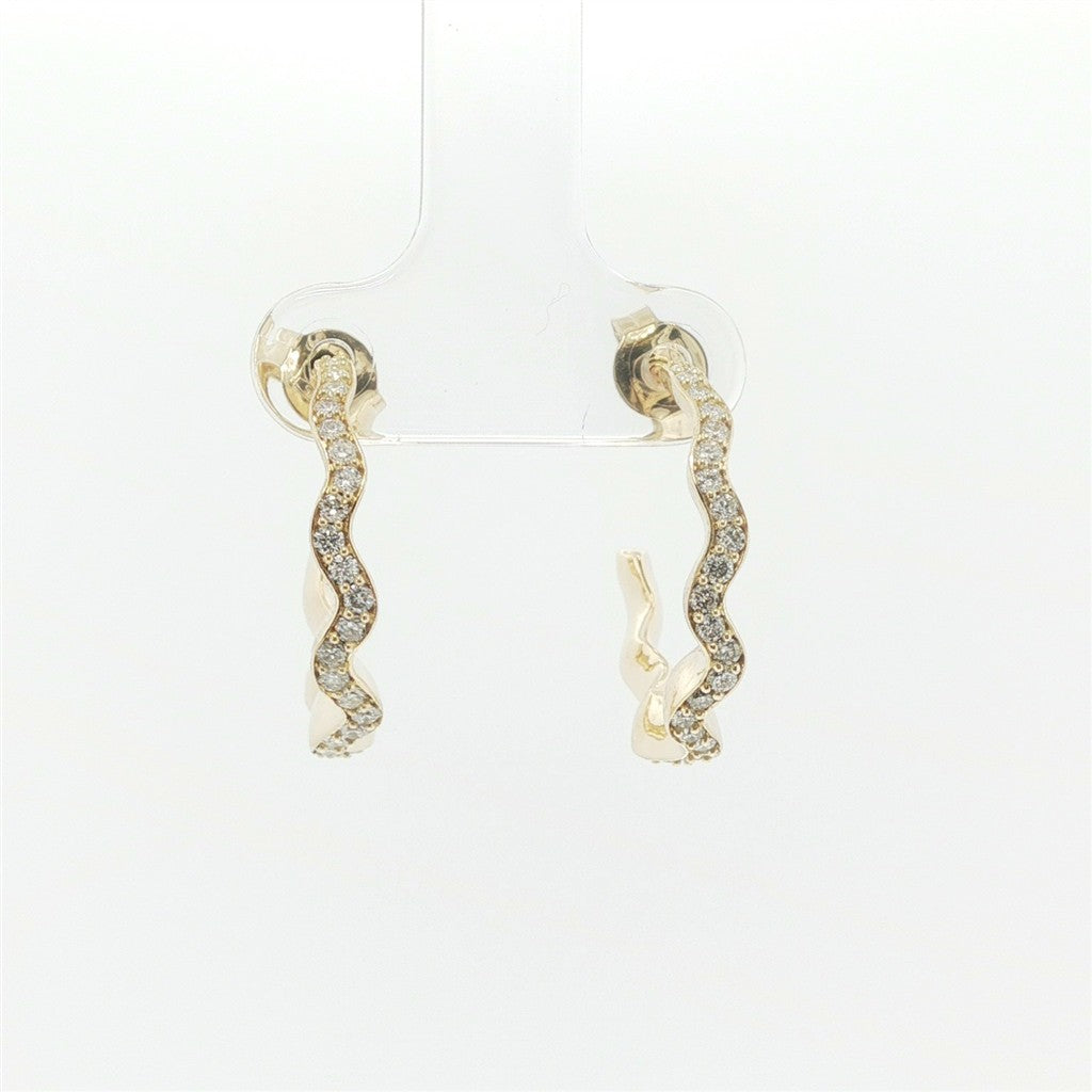 14k Yellow Gold Diamond Hoop Earrings.