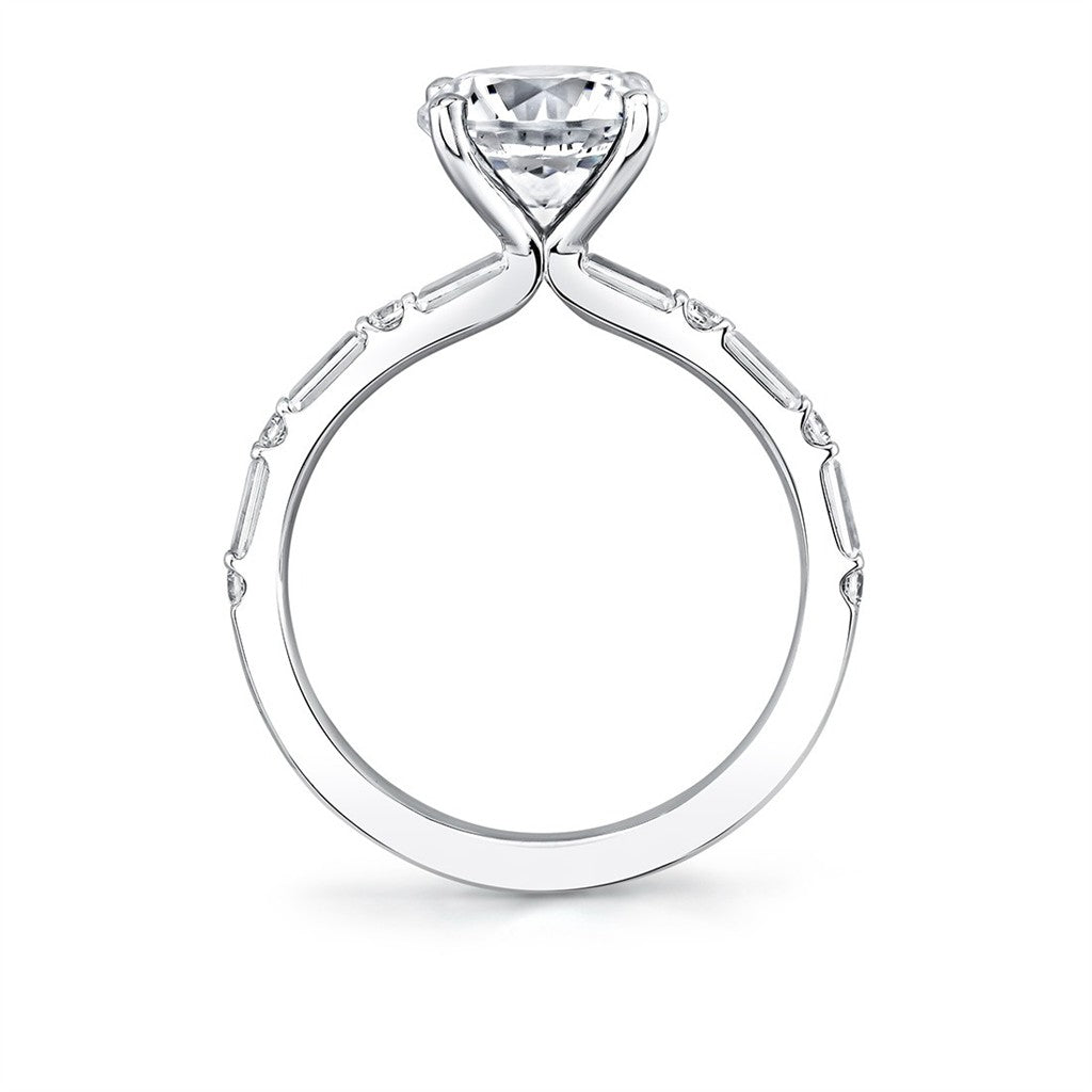 Round Cut Alternating Diamond and Baguette Engagement Ring - Bonnie