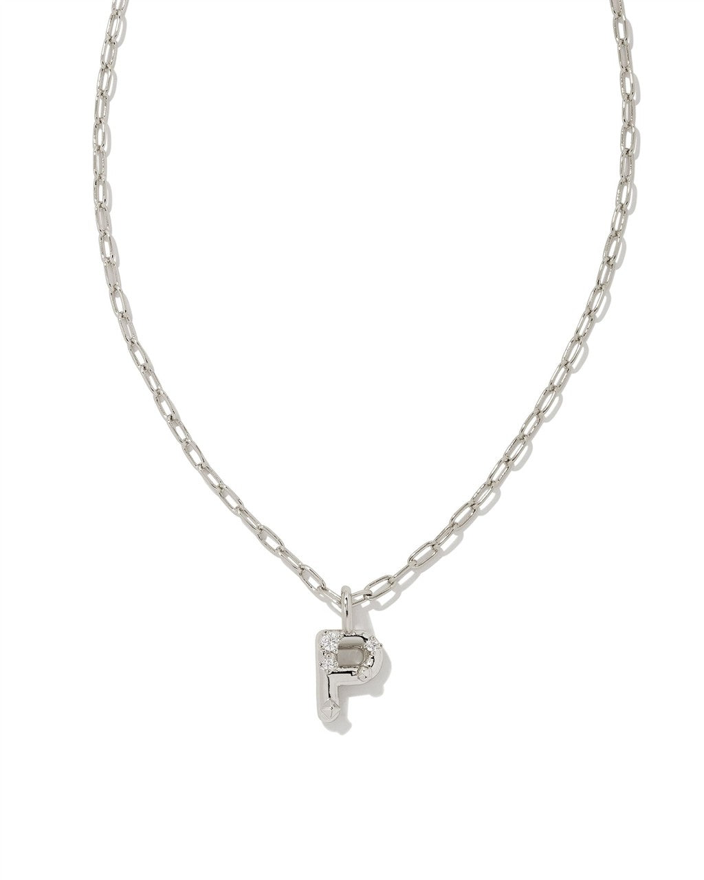 CRYSTAL LETTER P SHORT PENDANT NECKLACE SILVER WHITE CZ