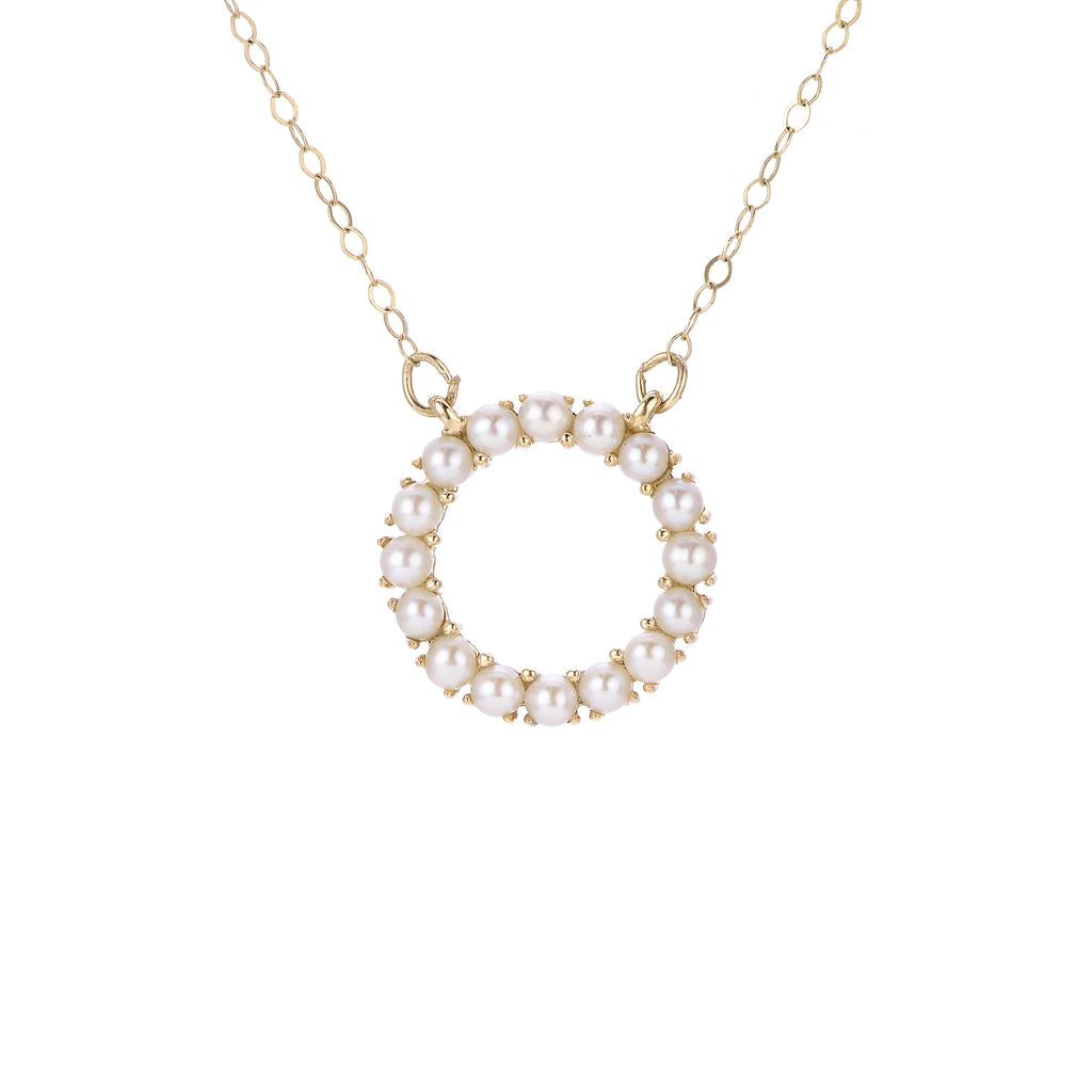 14KY 2X2MM FWCP SEED PEARL CIRCLE NECKLACE