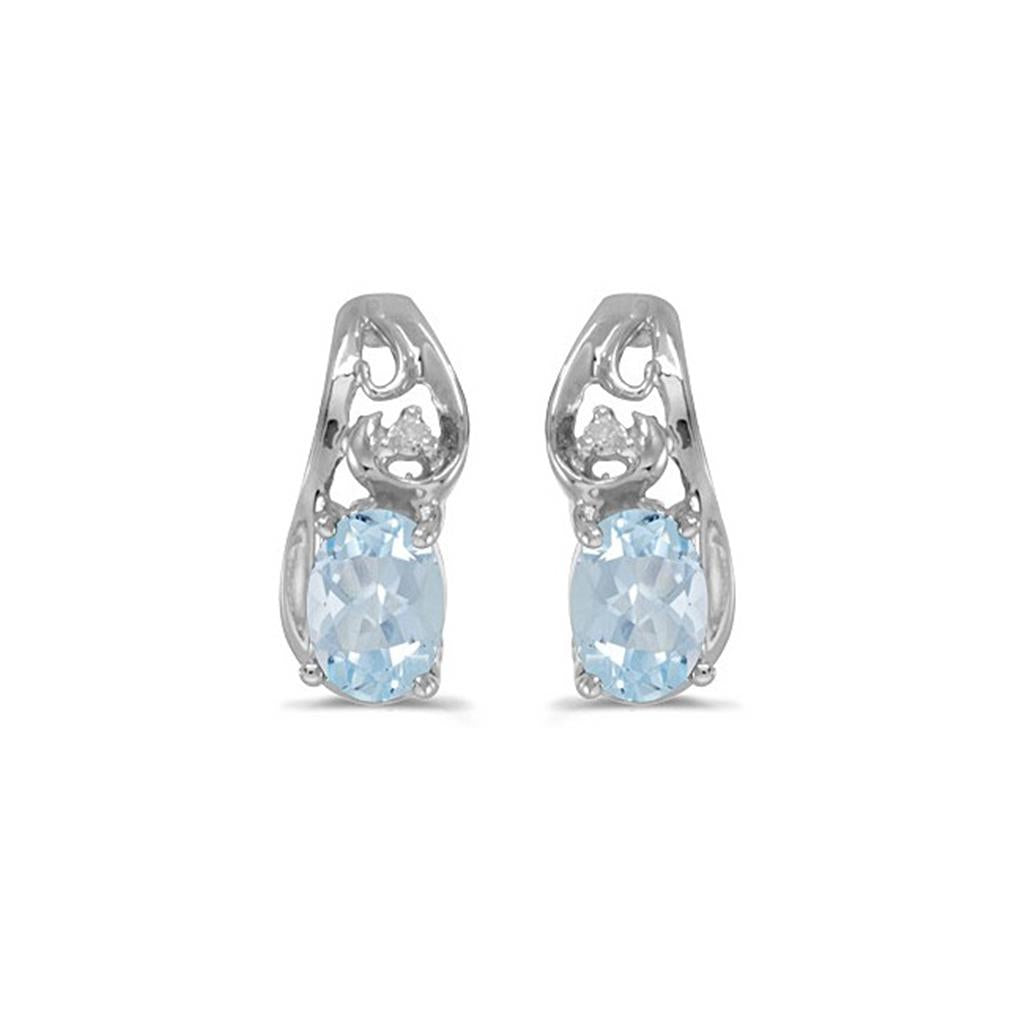 14k White Gold Oval Aquamarine And Diamond Earrings