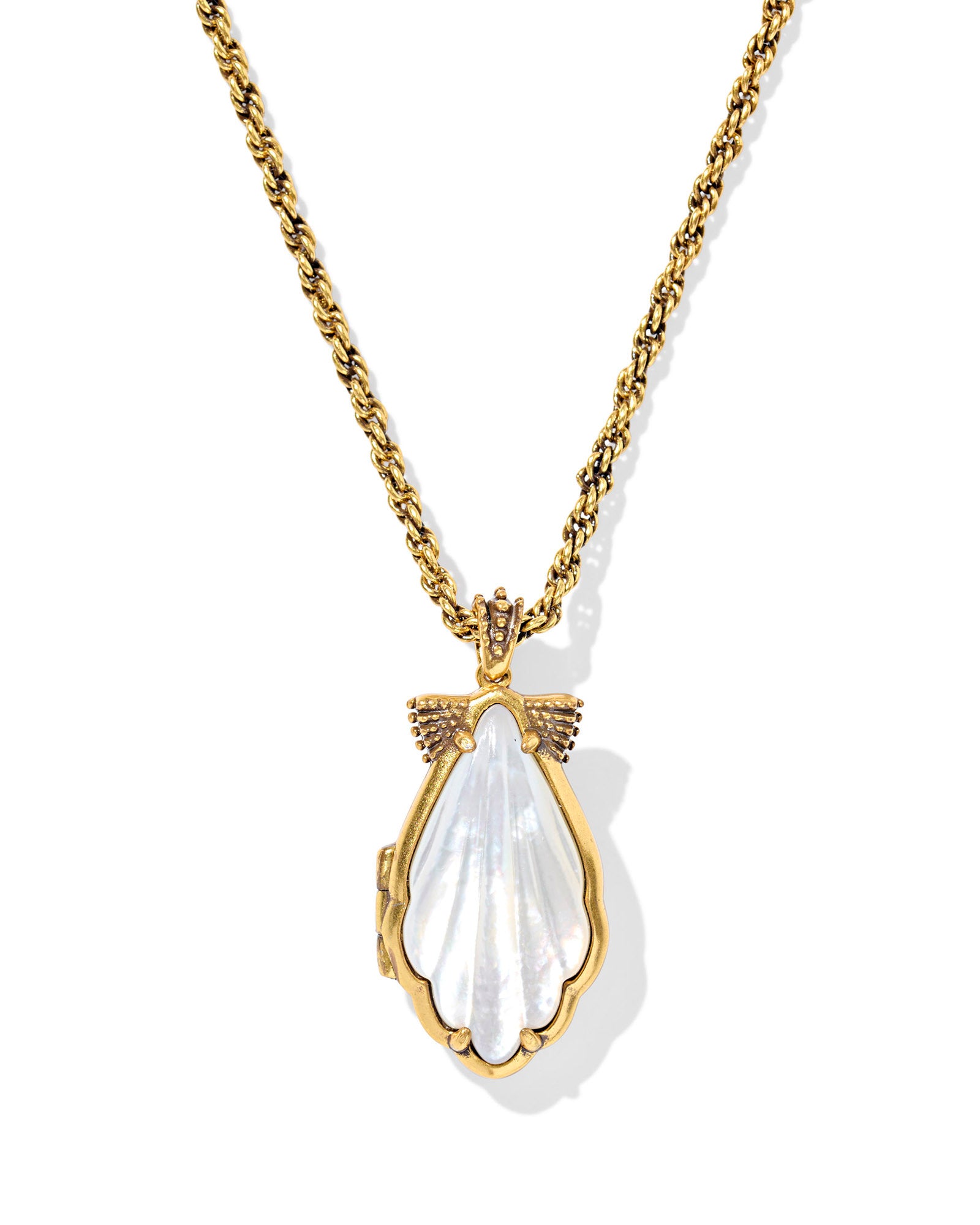 ALEXA LOCKET SHORT PENDANT NECKLACE VINTAGE GOLD IVORY MOTHER OF PEARL