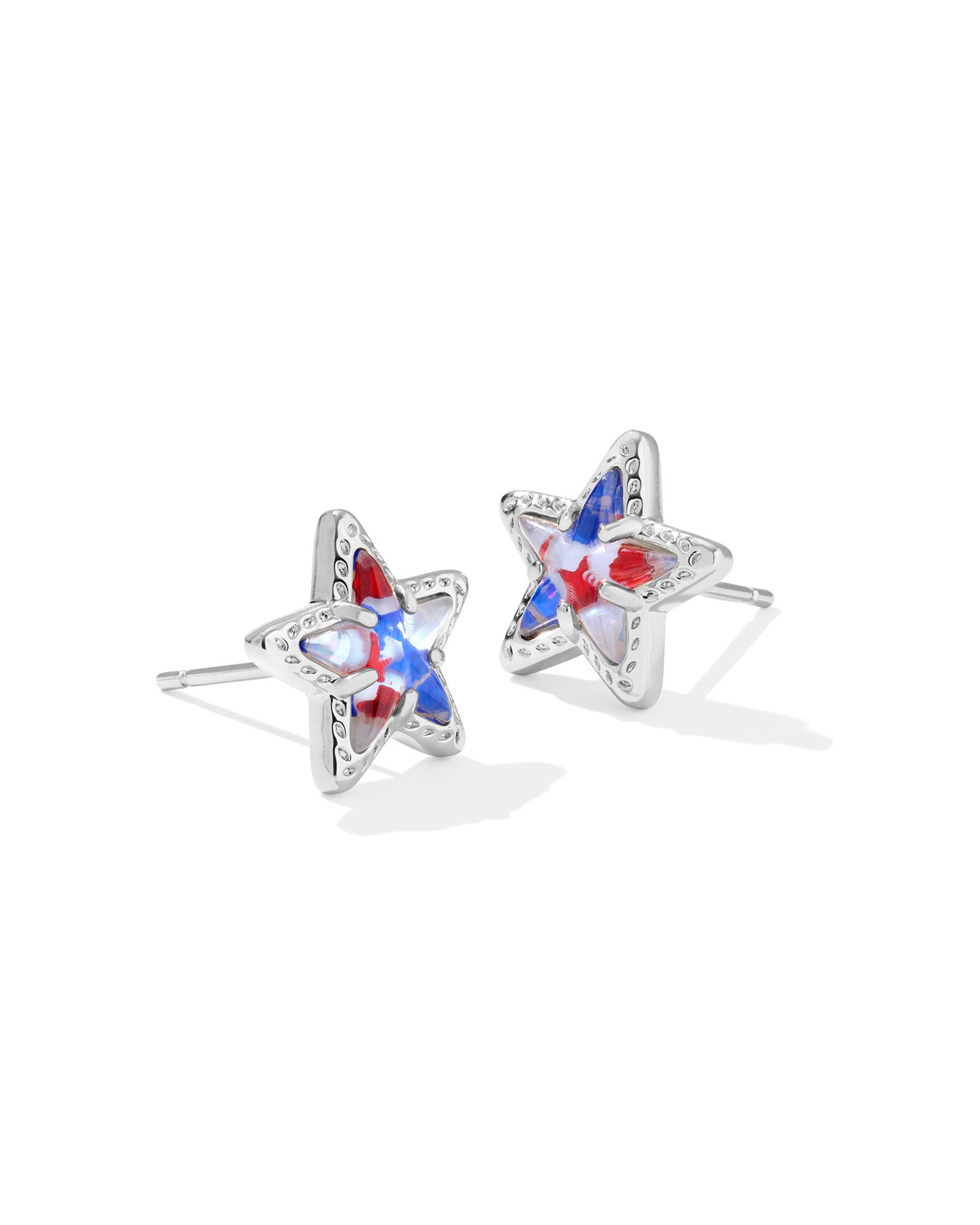 CASSIDY STUD EARRINGS SILVER RED WHITE BLUE STAR ILLUSION
