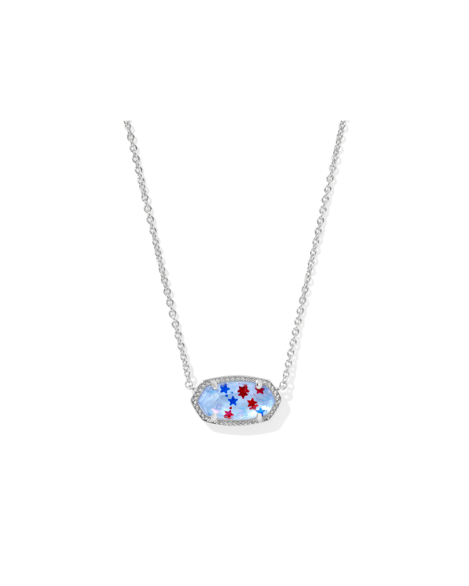 ELISA PENDANT NECKLACE SILVER RED WHITE BLUE STAR ILLUSION