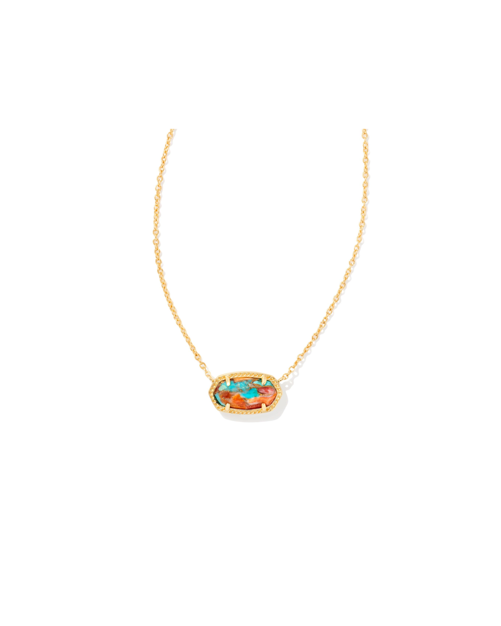 ELISA SHORT PENDANT NECKLACE GOLD BRONZE VEINED TURQUOISE MAGNESITE RED OYSTER