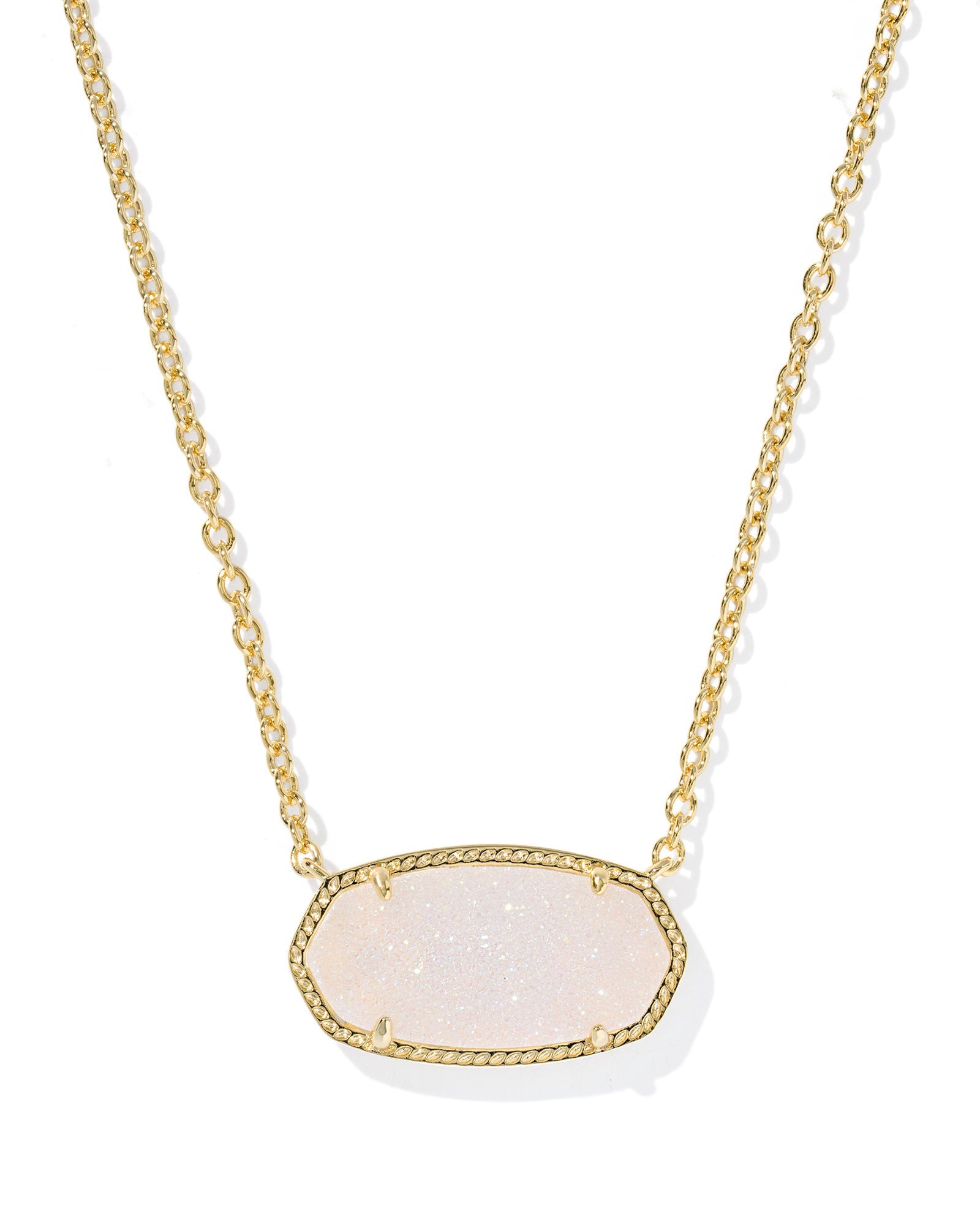 ELISA STATEMENT SHORT PENDANT NECKLACE GOLD IRIDESCENT DRUSY