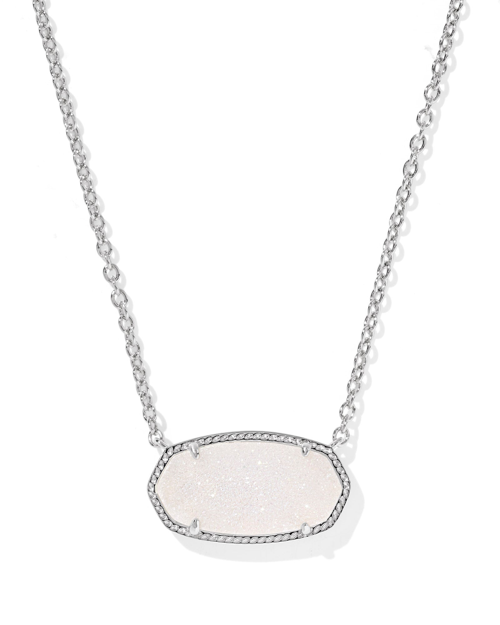 ELISA STATEMENT SHORT PENDANT NECKLACE SILVER IRIDESCENT DRUSY