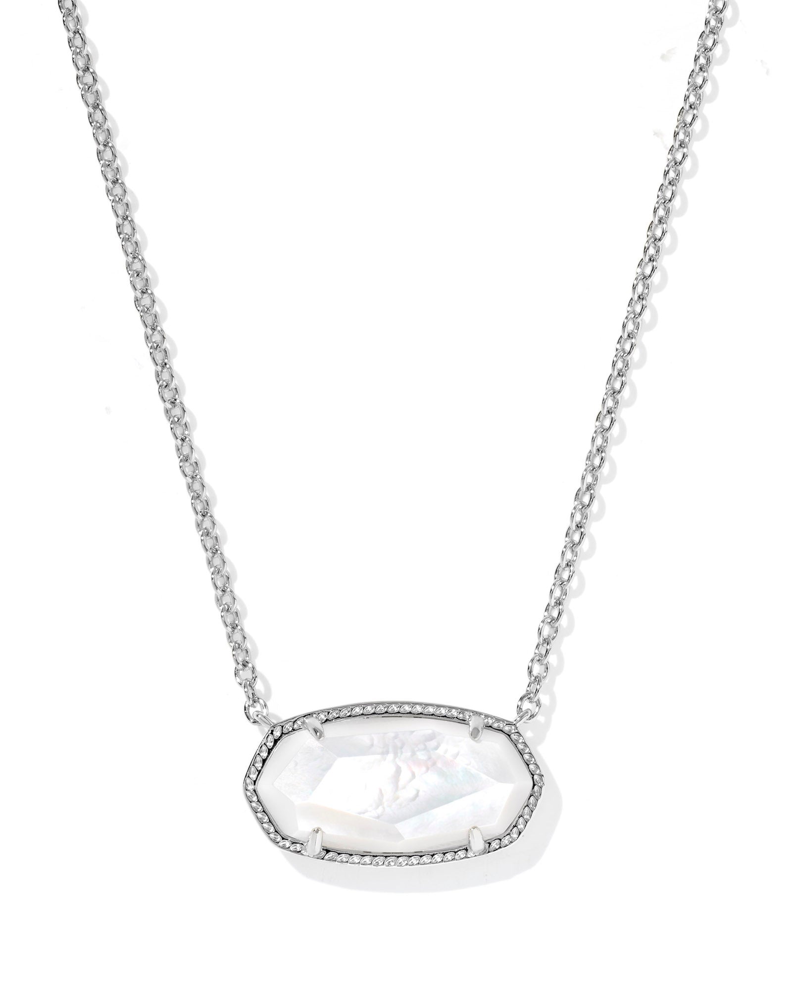 ELISA STATEMENT SHORT PENDANT NECKLACE SILVER IVORY MOTHER OF PEARL