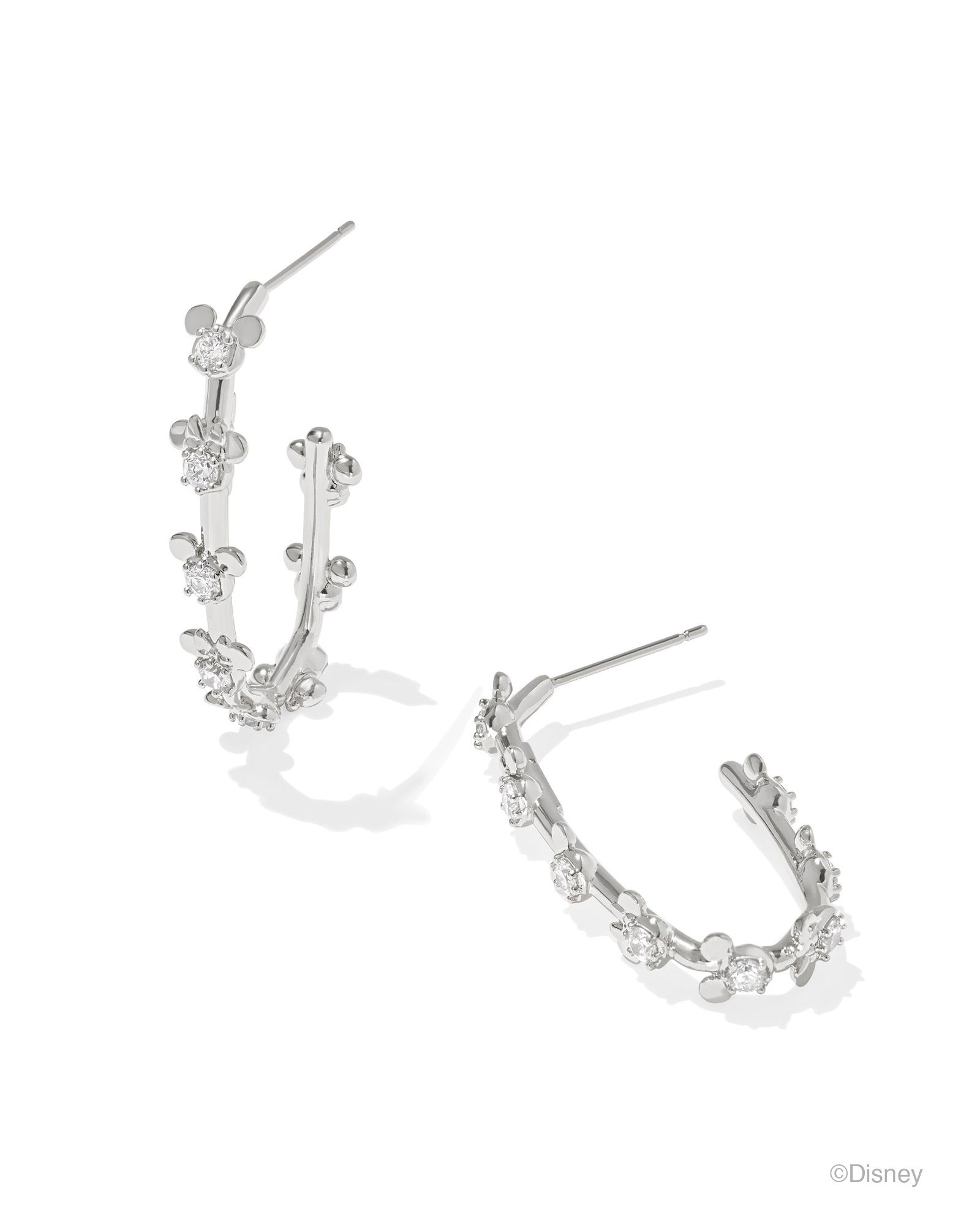 KS MICKEY MOUSE HOOP EARRINGS SILVER WHITE CRYSTAL