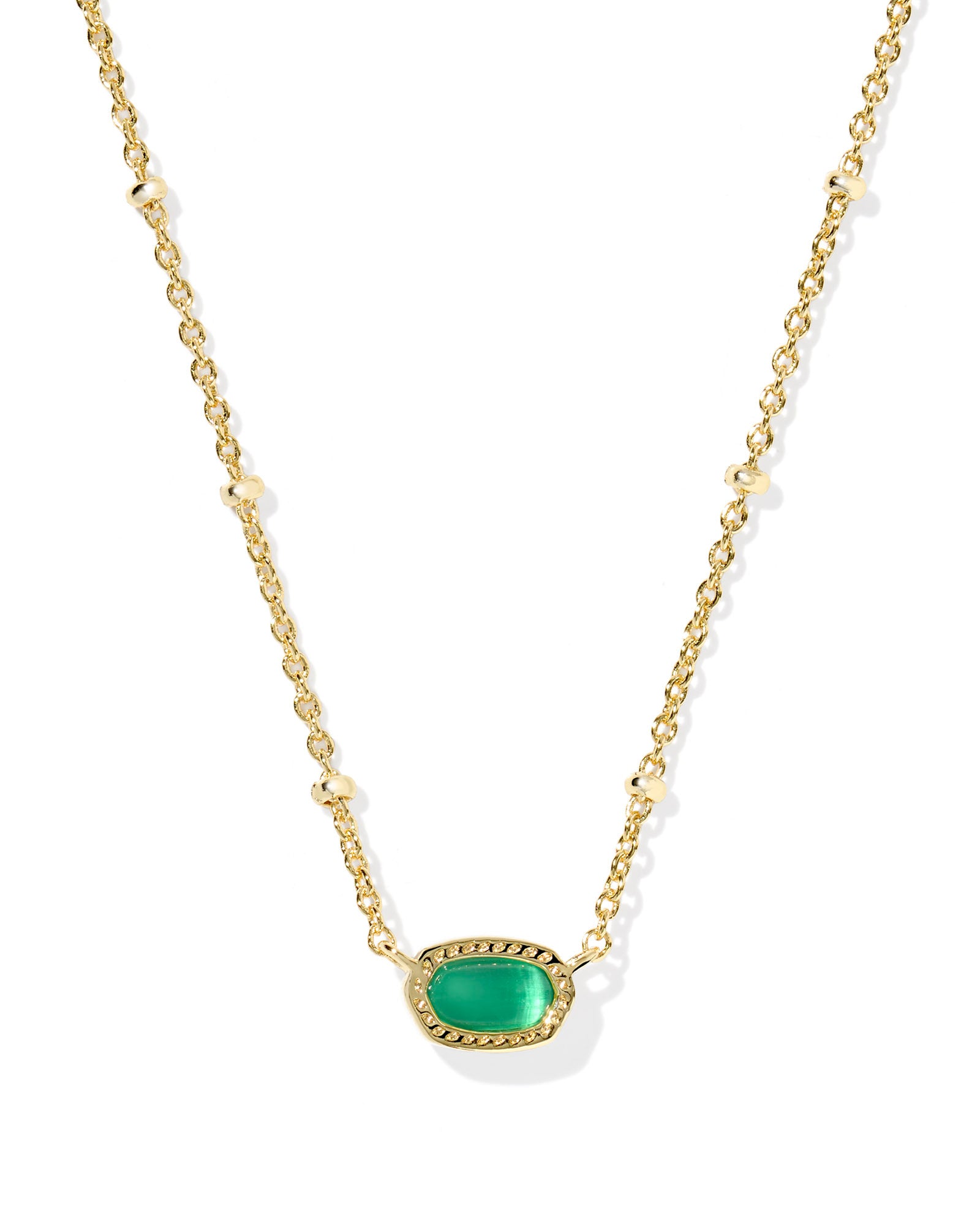 MINI ELISA SATELLITE SHORT PENDANT NECKLACE GOLD EMERALD CAT'S EYE GLASS