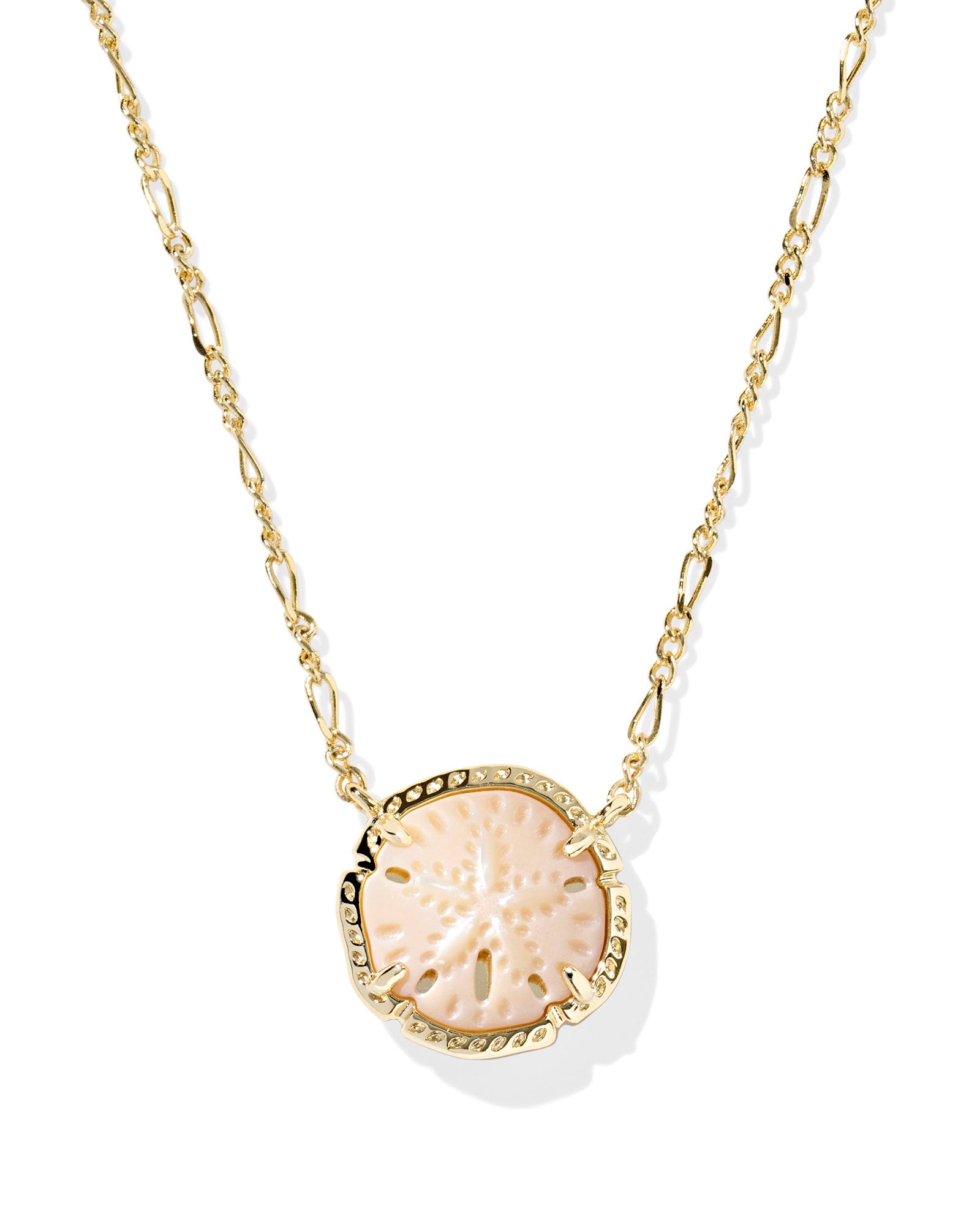 SAND DOLLAR SHORT PENDANT NECKLACE GOLD NATURAL MOTHER OF PEARL