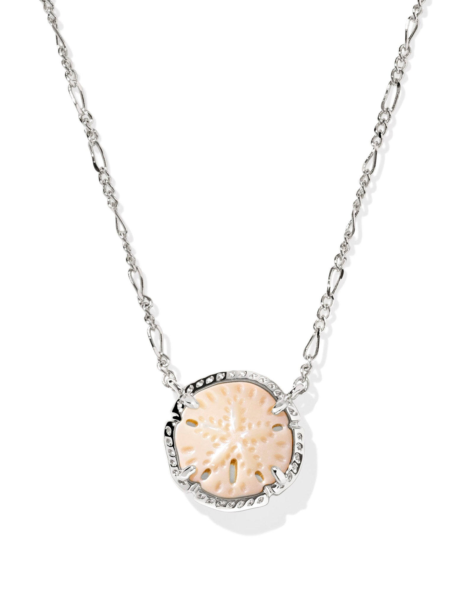 SAND DOLLAR SHORT PENDANT NECKLACE SILVER NATURAL MOTHER OF PEARL