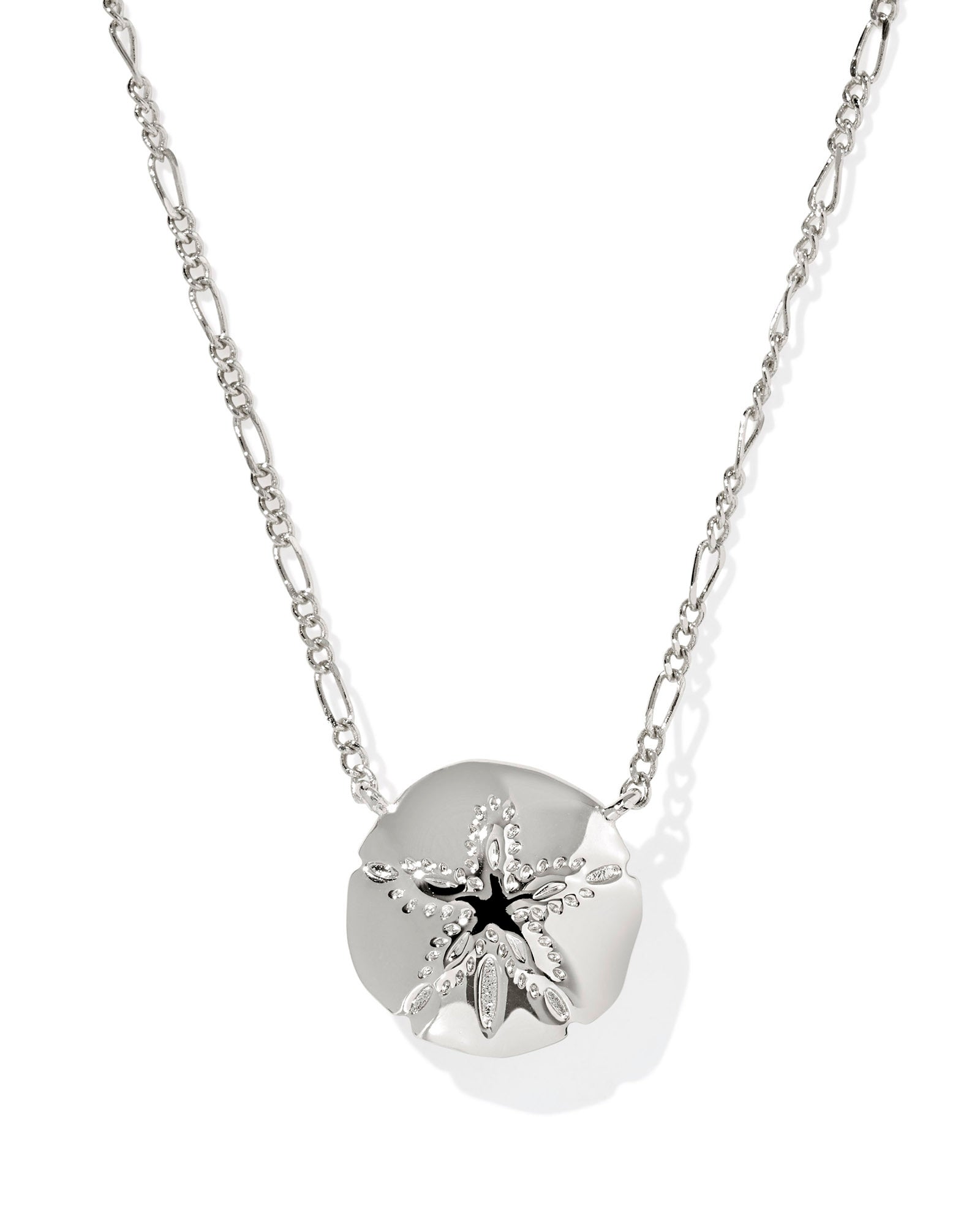 SAND DOLLAR SHORT PENDANT NECKLACE SILVER NATURAL MOTHER OF PEARL
